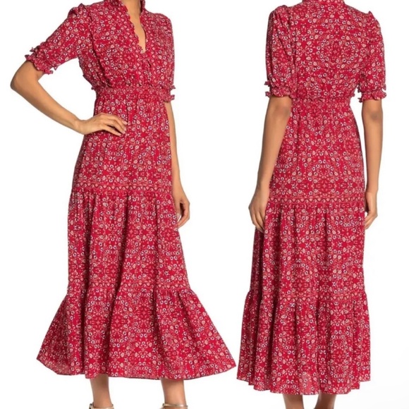 Max Studio Ruffle Collar Boho Floral Print Tiered Maxi Dress - Picture 7 of 7